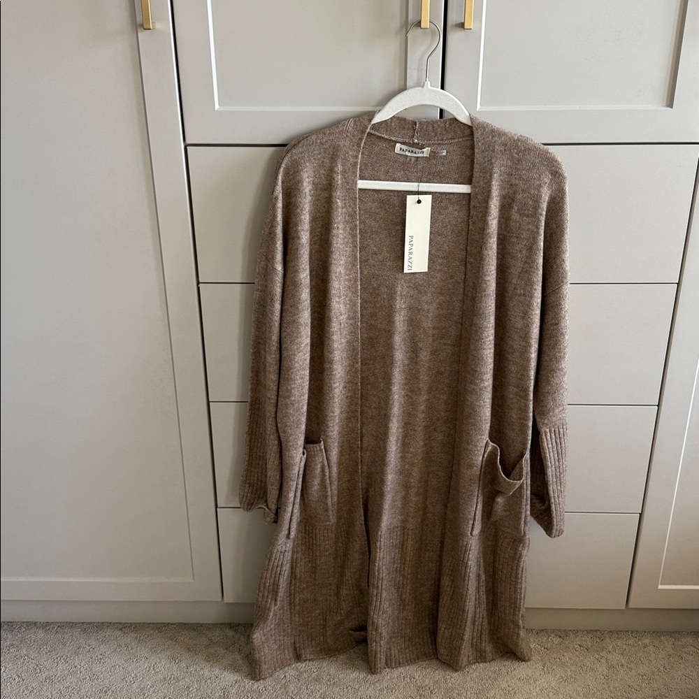 Paparazzi Brown Knit Cardigan with Pockets